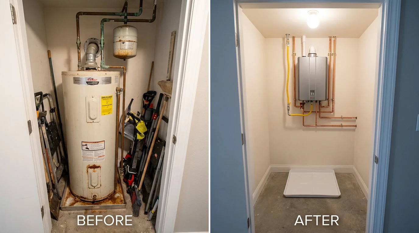 Tank water heater versus wall-mounted tankless unit comparison for Sheridan, CA homeowners