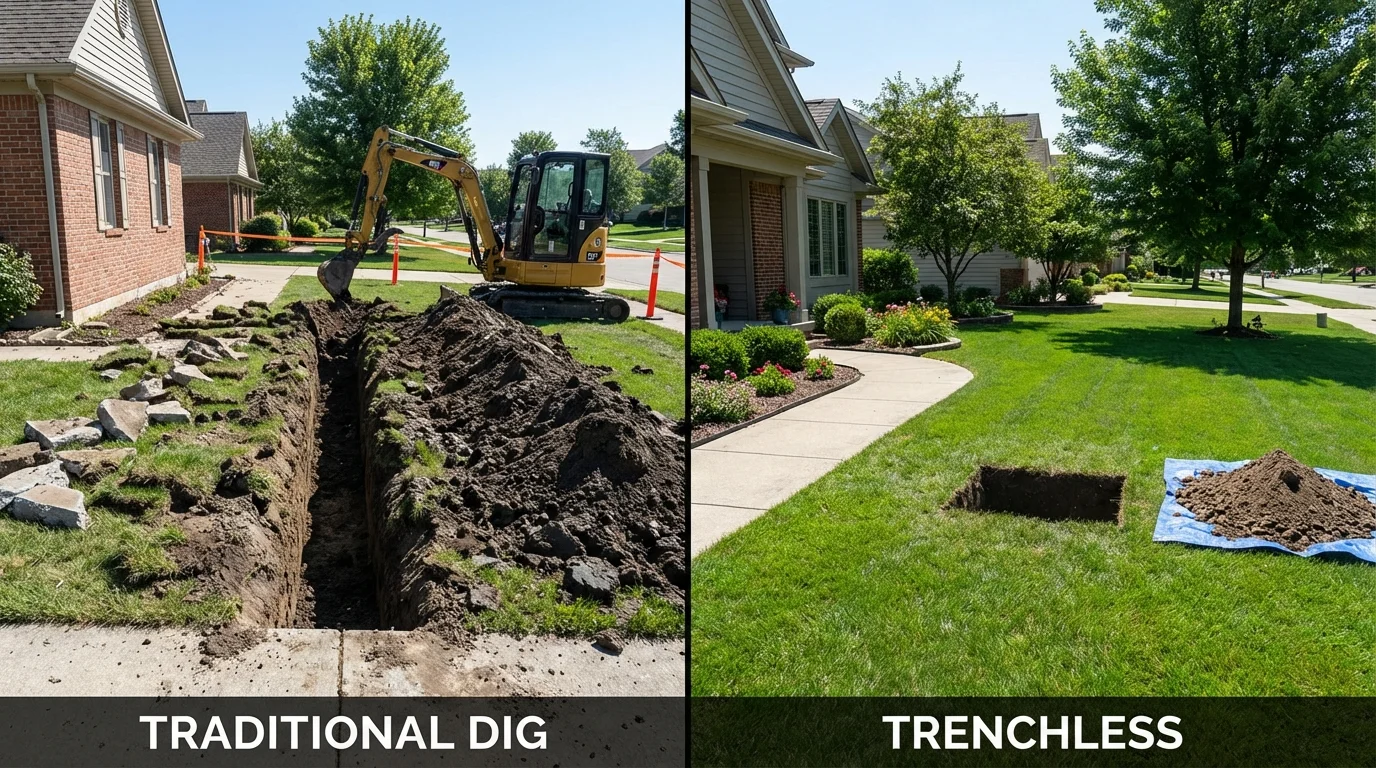 Trenchless sewer repair with minimal yard damage versus traditional excavation in Sheridan, CA